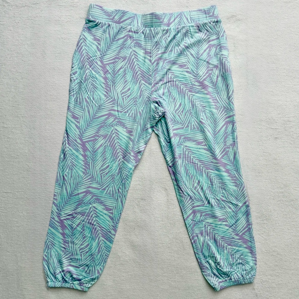 Lightweight Tropical Leaf Lounge Joggers with Pockets Size M - Picture 2 of 7